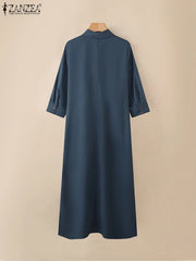 Elegant Lapel Solid Midi Dress