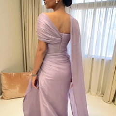 Lilac Draped One Shoulder Evening Gown