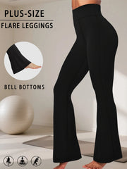 Plus Size Ladies High-Rise Flared Leggings for Yoga and Workout Features Tummy Control and a Stylish Bell-Bottom Design in Sizes