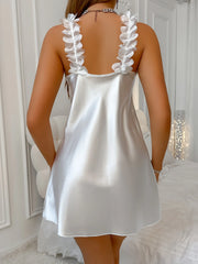 Lace Silk Satin Nightdress for Women Nightgown Summer Contrast Sensual Deep V Backless Split Slip Sleep Dress Pajamas