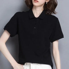 Minimal Button Polo Tee Women