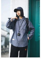 Retro Striped Workwear Shirt Women