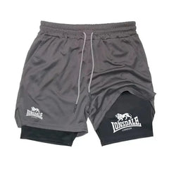 Print 2in1 Running Shorts for Men Gym Workout Compression Shorts with Phone Pocket Towel Loop Summer Sport Athletic Activewear