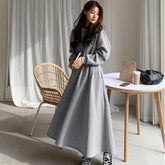 Hooded Mid-Calf Sweatshirt Dress for Autumn Winter