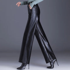 Wide Leg PU Leather Pants