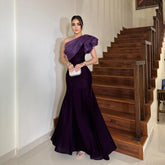 One Shoulder Draped Mermaid Evening Gown
