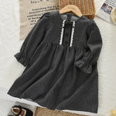 Simple Bow Long Sleeve Girls Dress