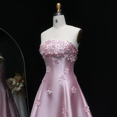 Pink Floral Strapless Evening Gown