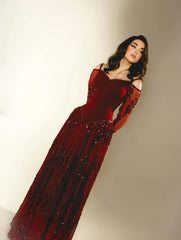 Customized Charming Prom Elegant Party Dress Off-the-shoulder A-line Long Dresses Bespoke Occasion Sequined Formal Evening
