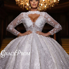 Floral Cut-Out Sparkly Wedding Ball Gown