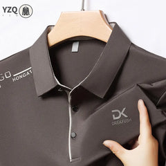Men's Business Casual Short Sleeve Polo Shirt Solid Color with Badge Fashionable Breathable Comfortable Versatile Business Top