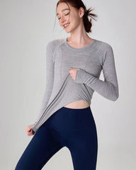 Yoga Clothes for Women, Sports Tops, Round Neck, Seamless, Slim, Running Shirt Fitness Workout Long Sleeves Gym T Shirt, Winter