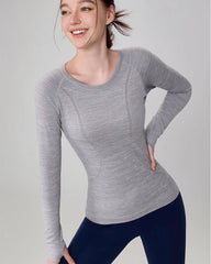 Yoga Clothes for Women, Sports Tops, Round Neck, Seamless, Slim, Running Shirt Fitness Workout Long Sleeves Gym T Shirt, Winter