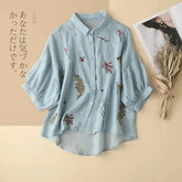 Embroidered Cotton Linen Casual Shirt
