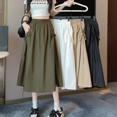 Drawstring Cargo A-Line Midi Skirt