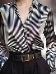 Lady Striped Shirt Fashion Long Sleeve Turn-down Collar Button Shirts Tops For Women Casual Office Holiday Spring Autumn Clothes
