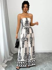 Printed Wide Leg Lace-Up Jumpsuit