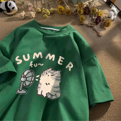 Minimalist Cat Print Casual Tee