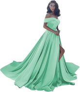 Simple Off Shoulder Satin Evening Gown
