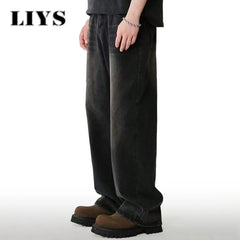 Four Season Men's Jeans Korean Version Student Casual Pants High Street Straight Loose Wide Leg Jeans Black Grey Blue Baggy Jean