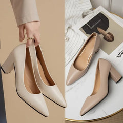 High Heels Women 2025 Summer New Pointed Shallow Mouth Work Shoes Thick Heel Fashion Versatile High Heels