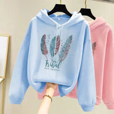 Feather Print Velvet Hooded Sweatshirt