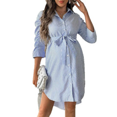 Lapel Button Front Maternity Dress