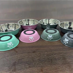 New stainless steel dog basin paw print pet supplies cat bowl dog bowl silicone anti-slip design pet drinking water feeding bowl