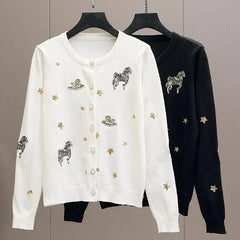 Embroidered Knit Cardigan Sweater