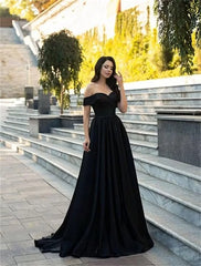 Simple Off Shoulder Satin Evening Gown