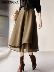 Chic Wrap A-Line Knee Skirt