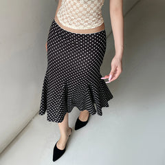 Dot Print Low Waist Skirts Spring Summer Vintage Casual Skirts Women Fashion Midi Skirts