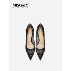 Black Lace High Heels for Women, 2026 New Slim Heel Pointed Sexy Versatile French Spring and Summer Breathable Single Shoes