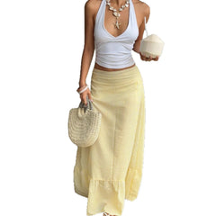 Skirt Long Women's Skirts Female Clothing Woman Cuteore Spring Summer High-Waisted Striped Casual Vacation Style Half-Dress