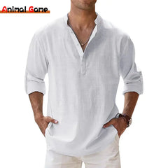 Lightweight Cotton Henley Shirt Men