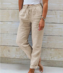 Cotton Linen Summer Pants for Women High Waist Elastic Casual Trousers Streetwear Solid Female Clothes 2026 Loose Pencil Pants
