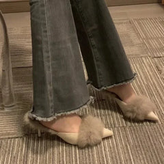 Fur Pointed Mule High Heels