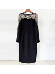 Elegant Beaded Straight Midi Dress