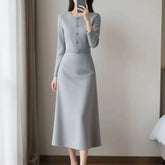 Elegant O-Neck A-Line Midi Dress