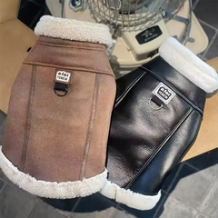 Pet Dog Jacket Autumn/Winter Thick Velvet Leather Sleeveless Vest Jacket Tank Top Integrated Coat Puppy Clothes for Small Dogs
