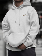 Stylish mountain-inspired minimalist print Men's long-sleeve hoodie, perfect for outdoor activities, suitable for autumn wear