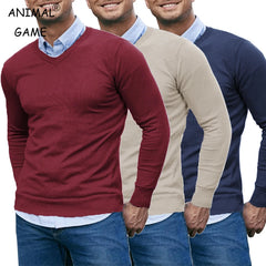Slim V-Neck Knit Pullover