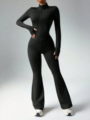 Women Yoga Sets Zipper Long Sleeve Push Up Leggings Gym Fitness Solid Colors Sets Activewear Workout Running Clothes Sportswear