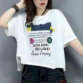 2026 New in T-shirts for Women Personality Fashion Irregular Design Tops Letters Printed Short Sleeved T-shirt Loose Versatile T