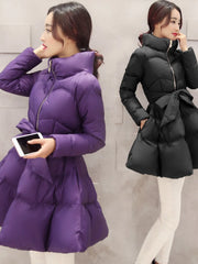2023 New Fashion Winter Coats Women Warm Outerwea Cotton Padded Jackets Womens Clothing Belt Zipper Parkas Femme A-word Jacket