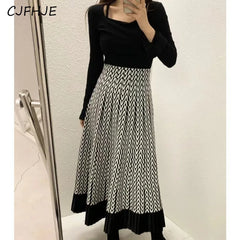Retro Knitted Pleated Midi Skirt