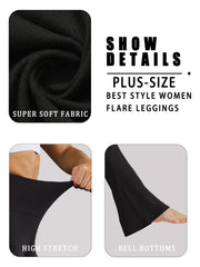 Plus Size Ladies High-Rise Flared Leggings for Yoga and Workout Features Tummy Control and a Stylish Bell-Bottom Design in Sizes