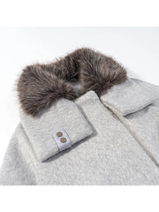 HH Women Fashion Coats Gray Turn-Down Collar Long Sleeves Pockets Decoration Zipper Winter Short Coat Woman Casual Loose Jackets
