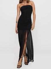 Off Shoulder Velvet Slit Evening Gown