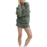 Velvet Zip Sweatshirt Shorts Set